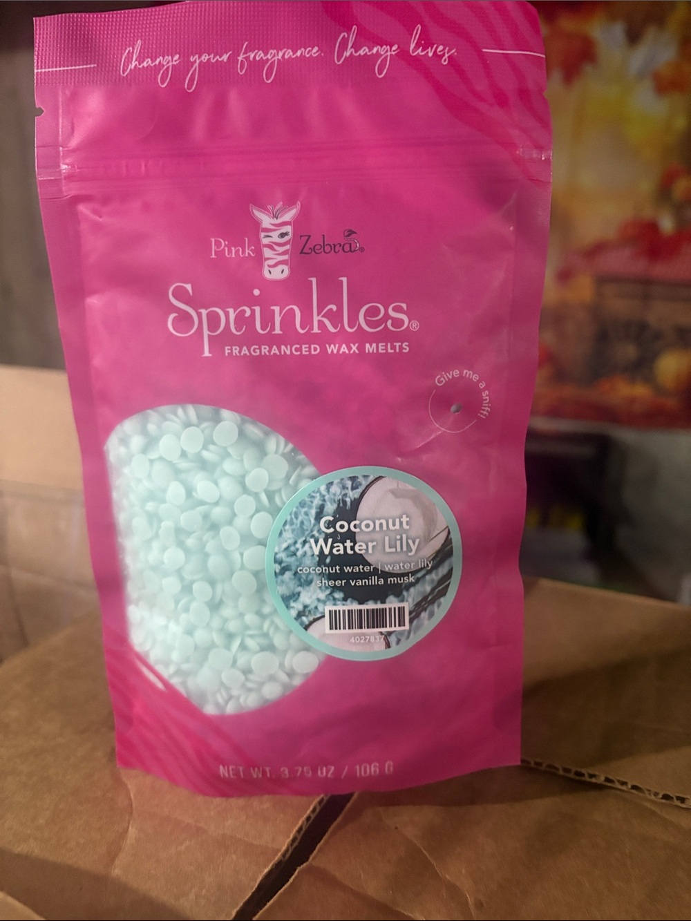 Pink Zebra Sprinkles Fragranced Wax Melts - Pink Bag with Pale Blue Beads